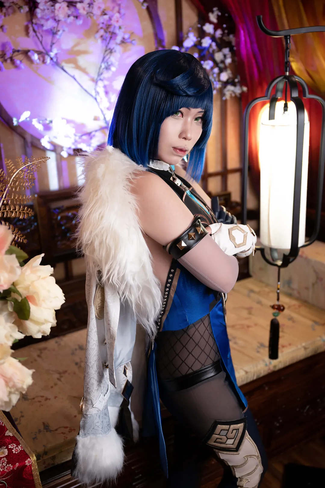 原神, cosplay, 夜兰cos, 蓝发cos, 丝袜cos