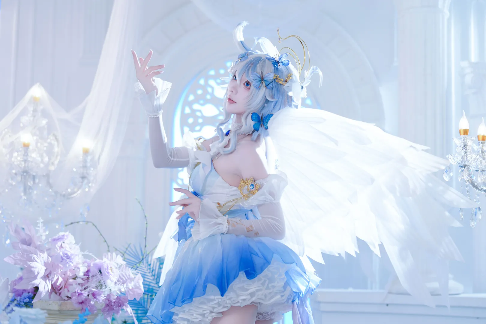 原神, 芙宁娜cos, 圣音时装, 蓝色系cosplay, 白色丝袜cos - 第2张