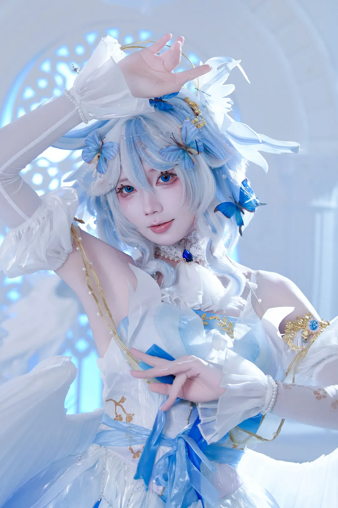 原神, 芙宁娜cos, 圣音时装, 蓝色系cosplay, 白色丝袜cos - 第4张