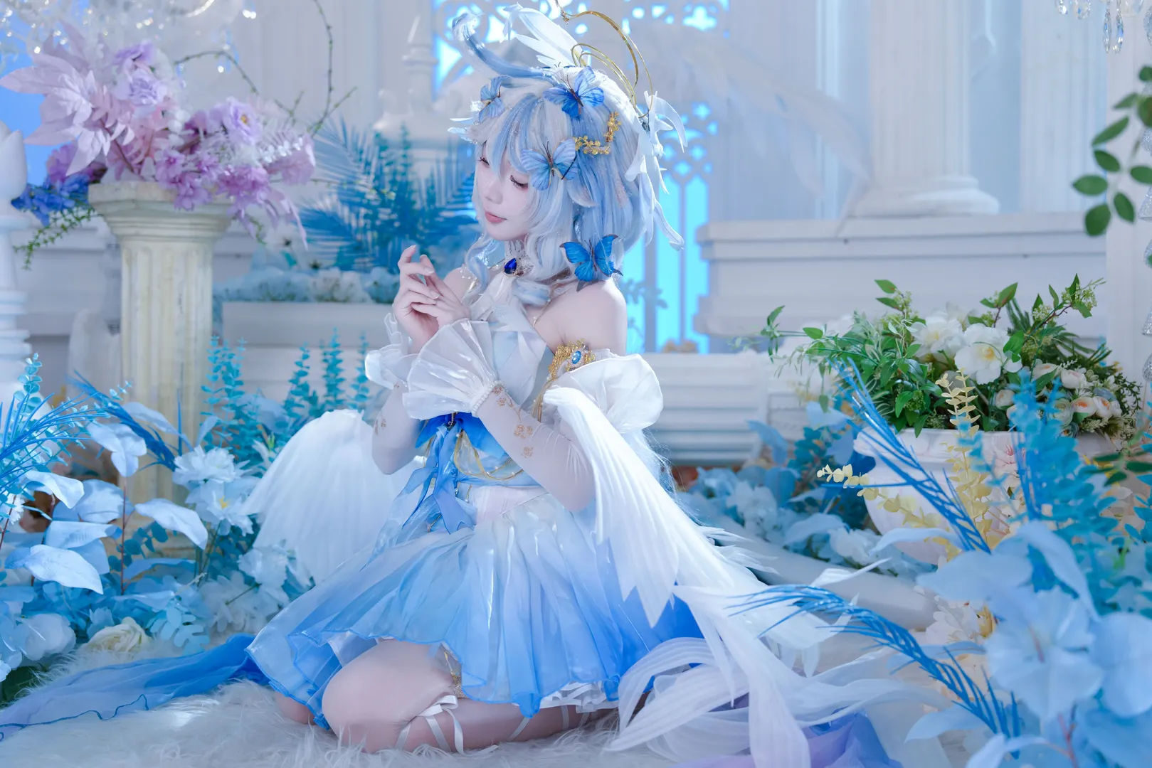 原神, 芙宁娜cos, 圣音时装, 蓝色系cosplay, 白色丝袜cos - 第5张
