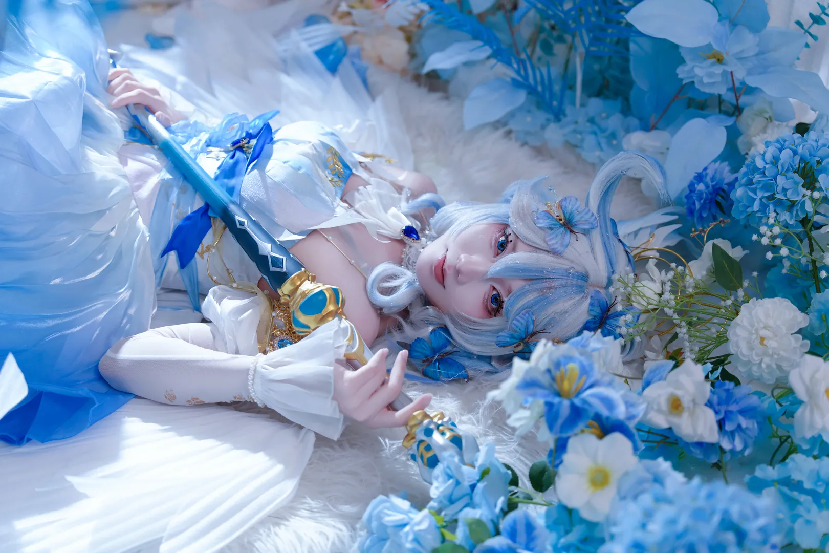 原神, 芙宁娜cos, 圣音时装, 蓝色系cosplay, 白色丝袜cos - 第7张
