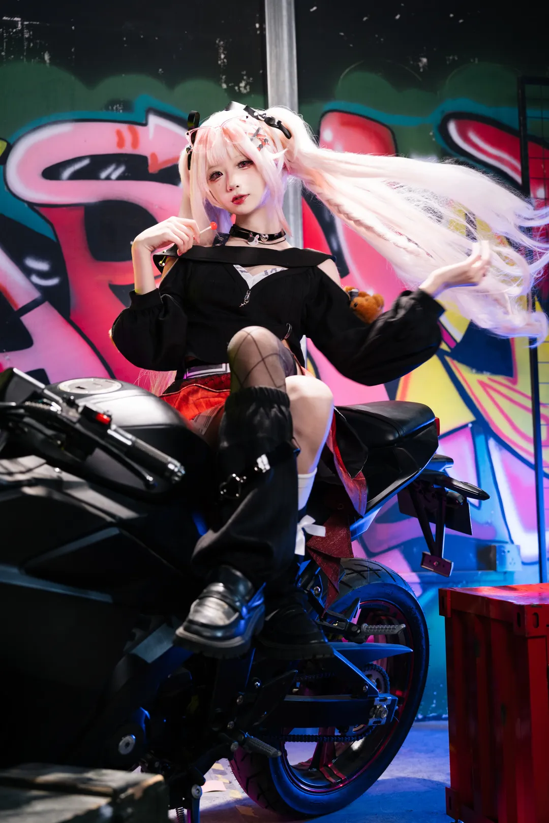 cosplay, Honkai: Star Rail, Sparkle cosplay, Biker girl, Fishnet stockings outfit