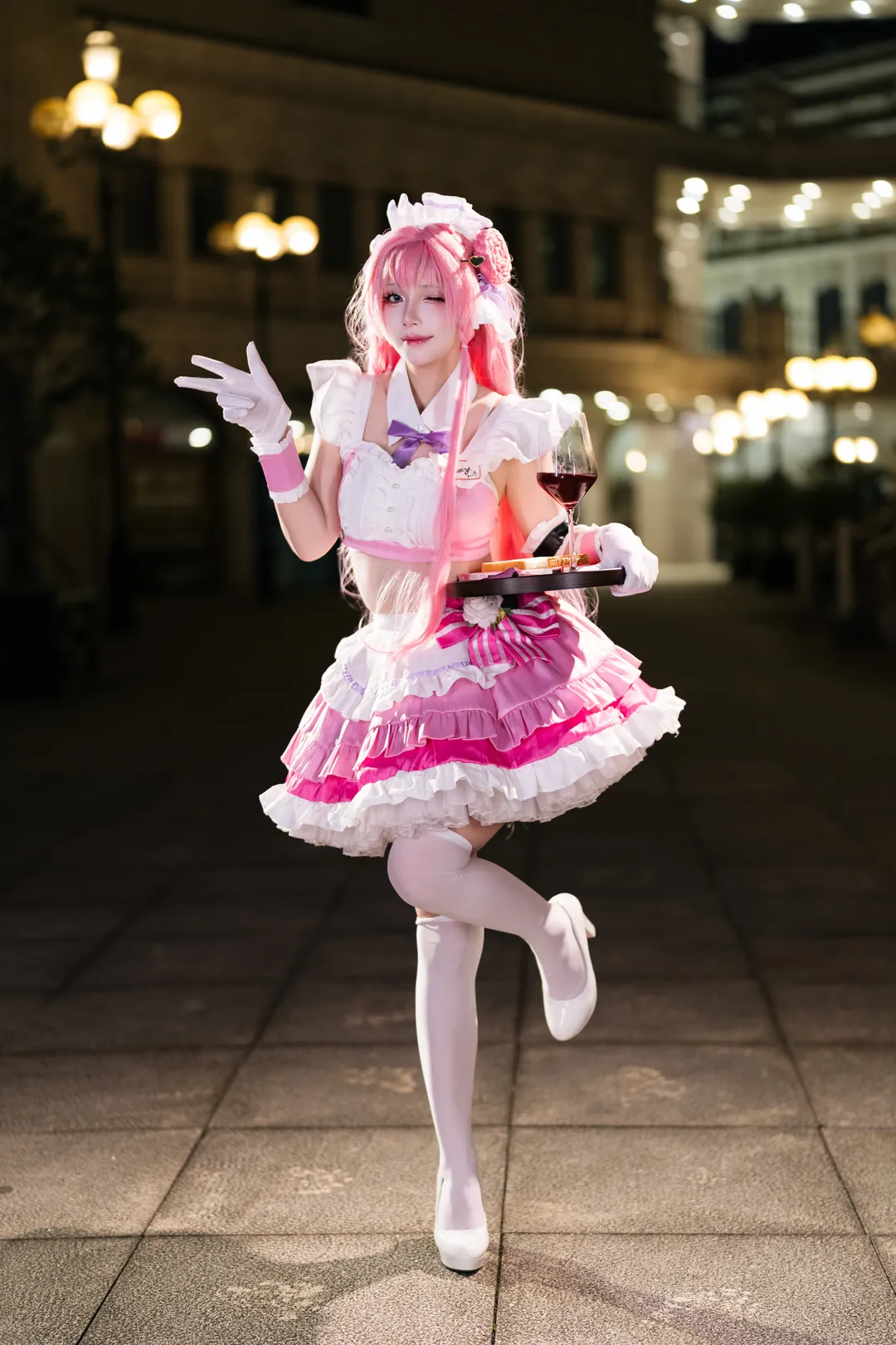 Cosplay photography, Dorothy cosplay, Maid with white stockings, Night outdoor photography, Goddess of Victory: Nikke - Image 4