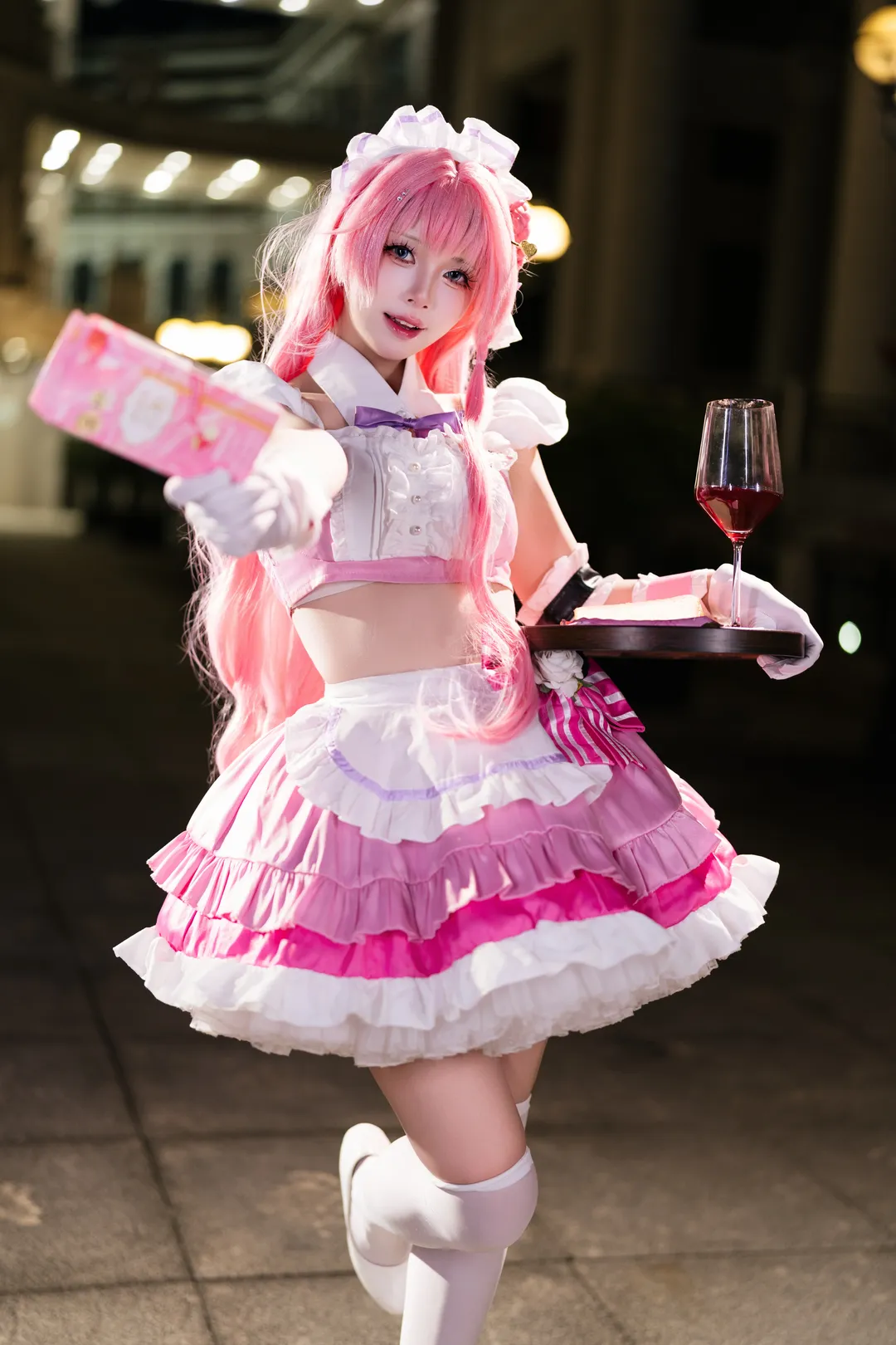 Cosplay photography, Dorothy cosplay, Maid with white stockings, Night outdoor photography, Goddess of Victory: Nikke - Image 6