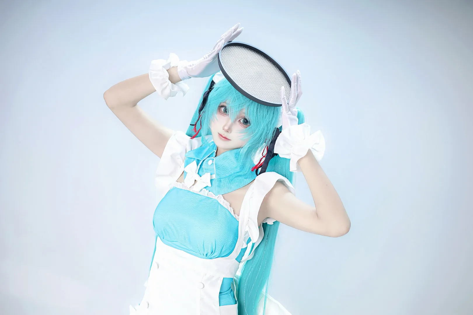 二次元cos, 白丝, 初音cos, 双马尾, 家政女仆 - 第3张