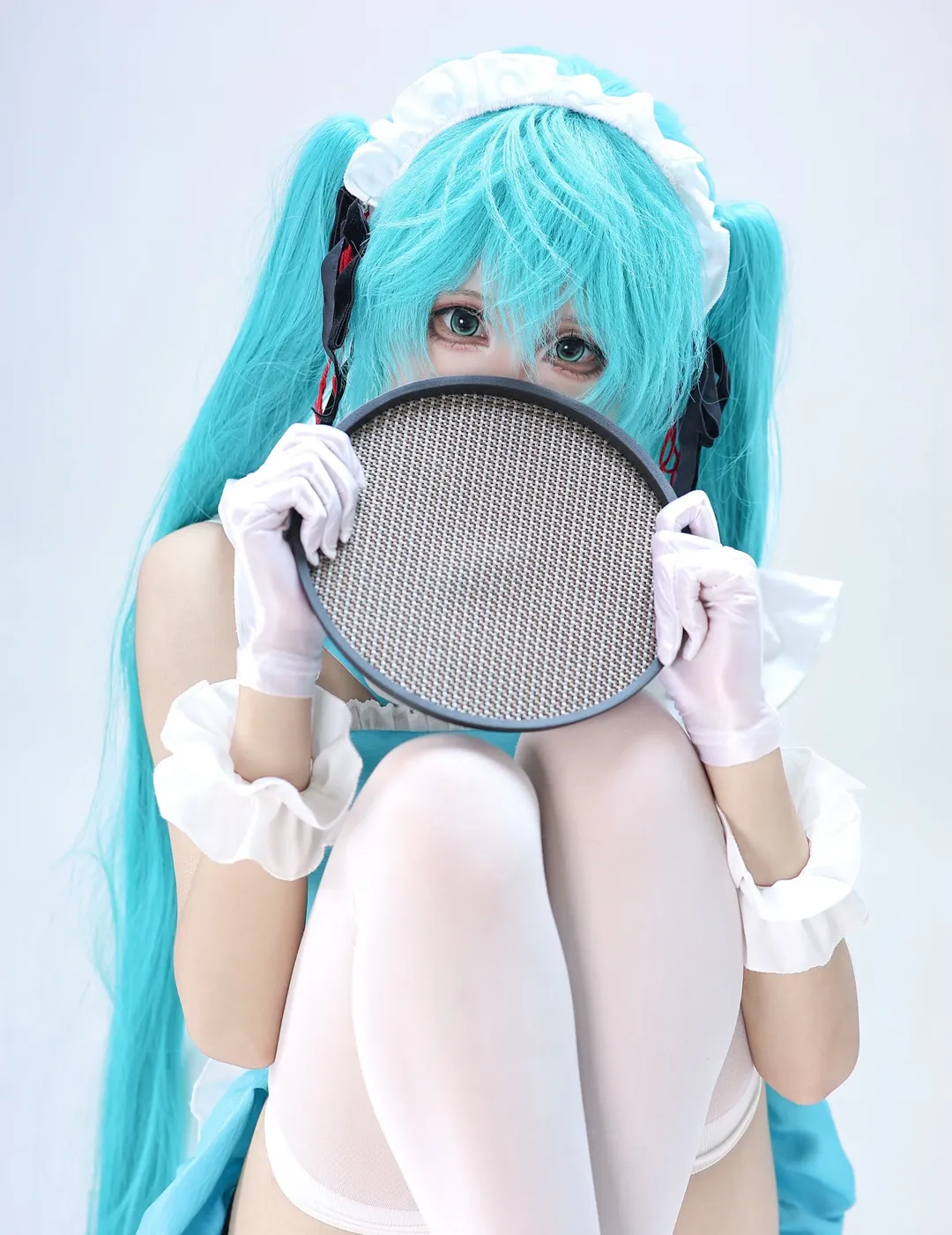 初音未来cos, 棚拍人像, Vocaloid, 白色连裤袜, 小女仆cosplay