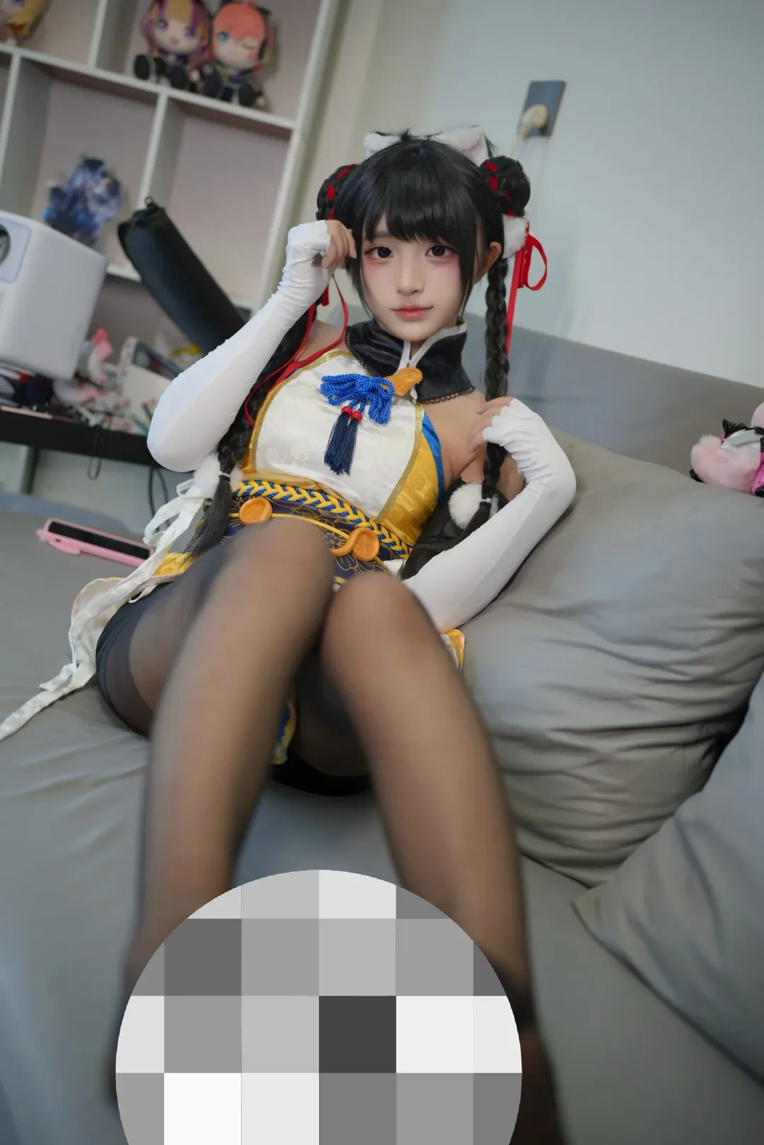 胡桃コスプレ, アニメ風写真セット, 中国風コーデ, 黒スト写真, ツイン三つ編み - 2枚目