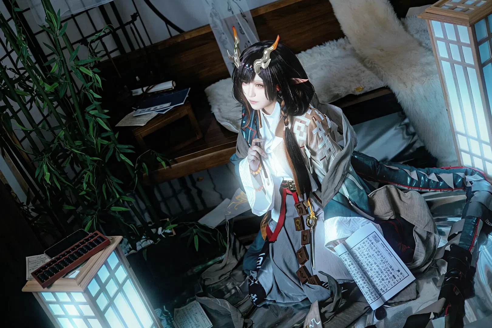 古风cos, 颉cos, 汉服摄影, 东方幻想, 竹影提灯