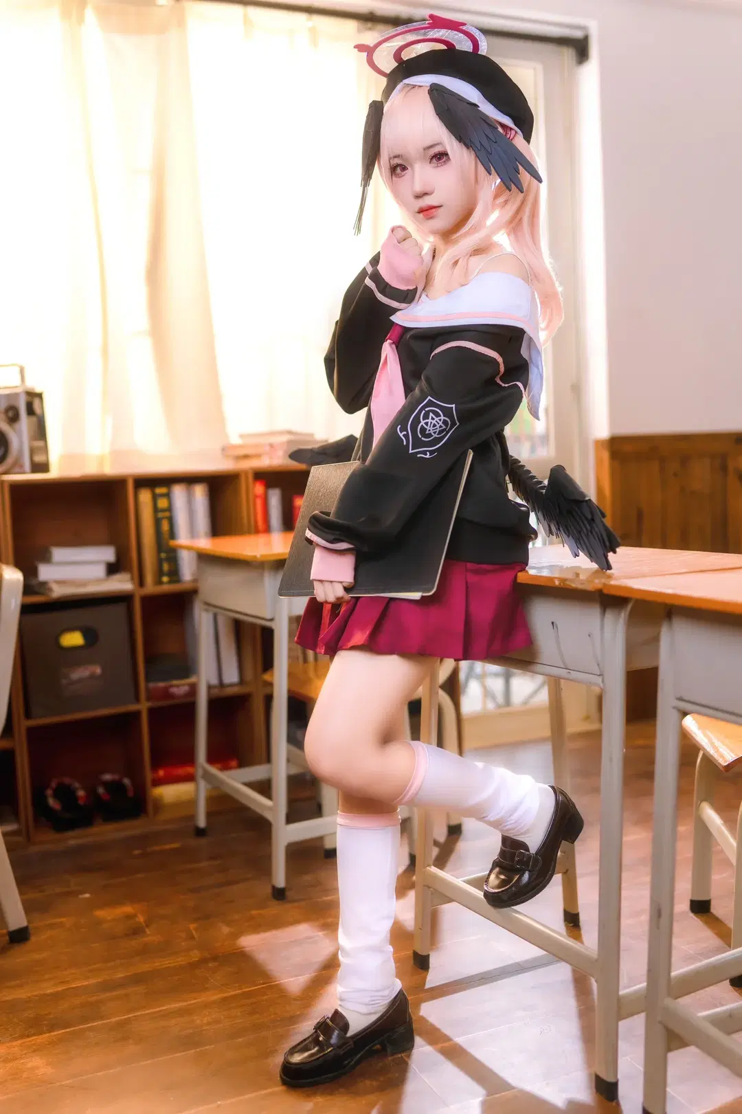 Anime-style photography, Blue Archive, Shimoe Koharu cosplay, White stockings, Cute girl cosplay
