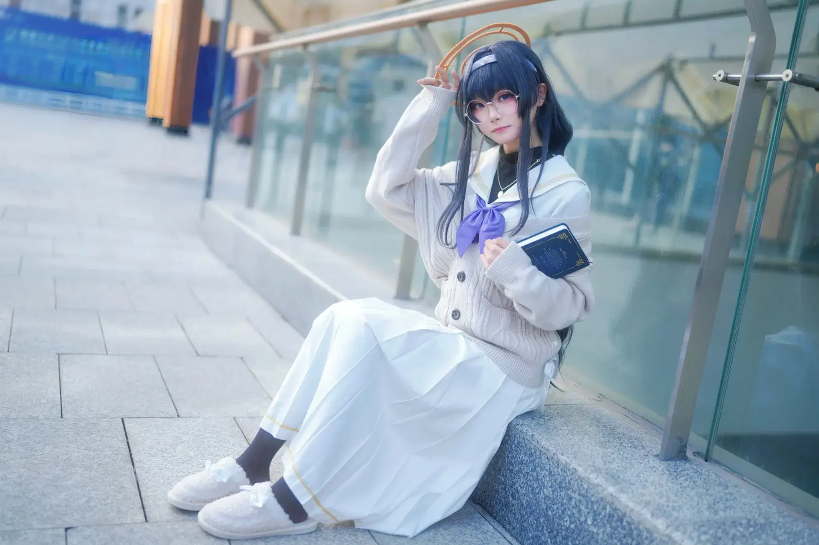 Anime-style photography, Blue Archive, Convention photos, White stockings, Kozeki Ui cosplay