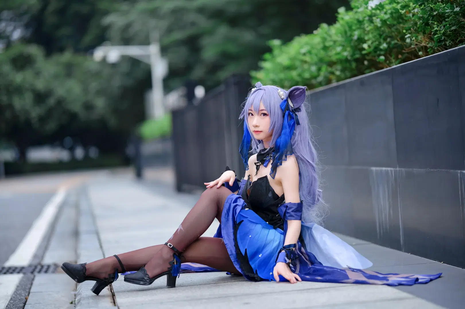 Genshin Impact, Convention photos, Lantern Rite, Keqing cosplay, Black stockings
