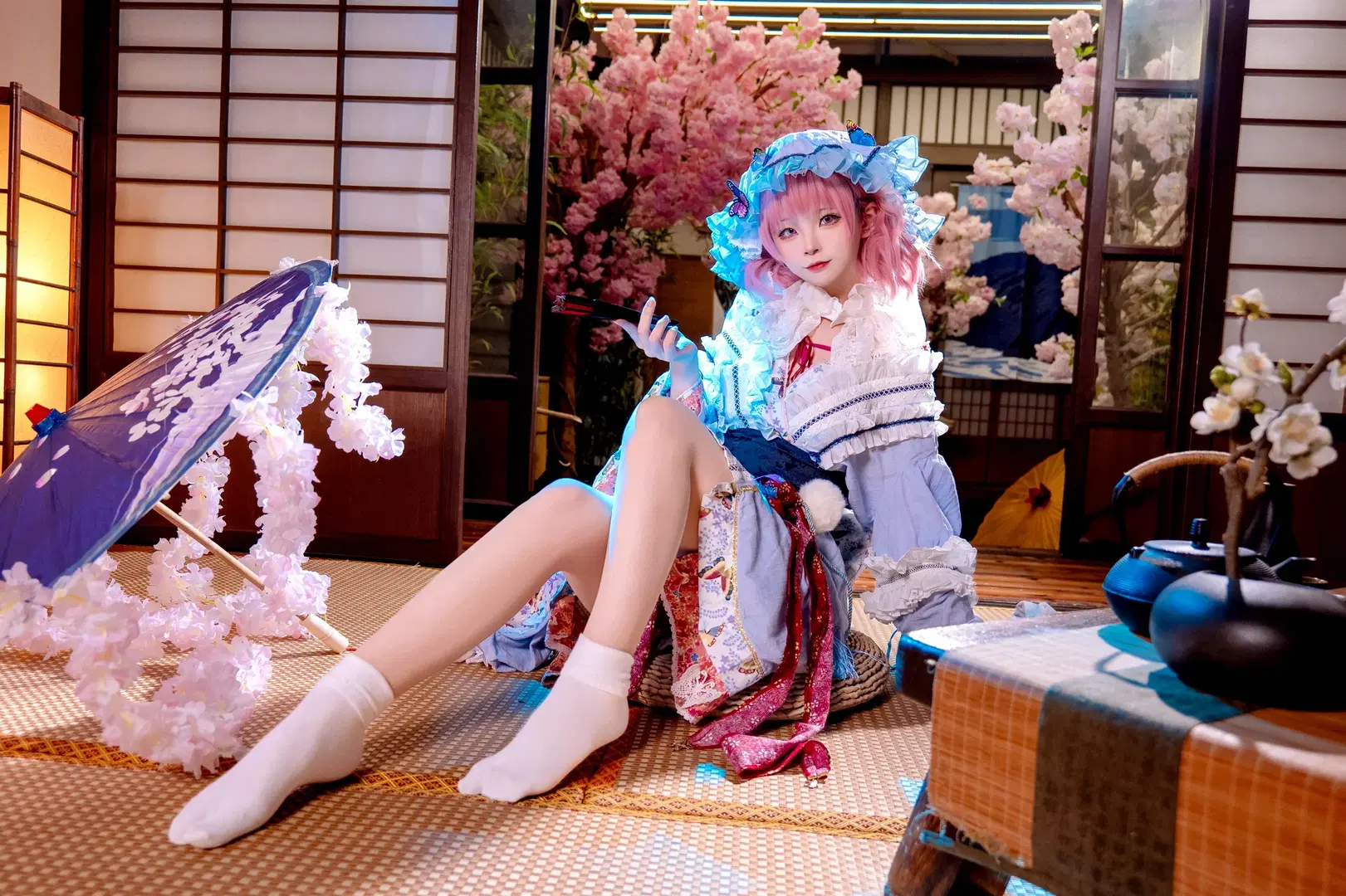 东方project, 二次元cosplay, 西行寺幽幽子cos, 和风洛丽塔, 日式樱花写真