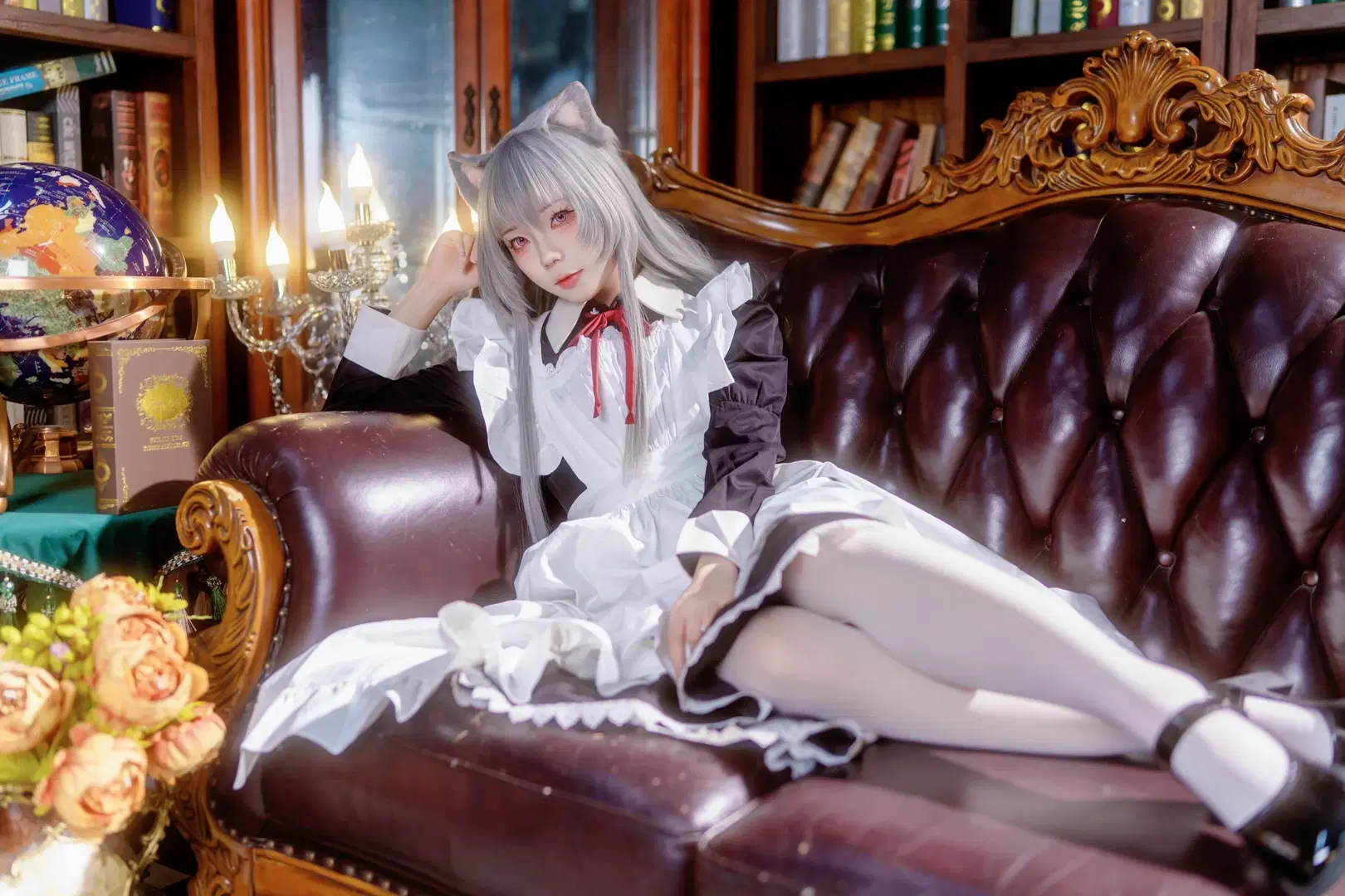cosplay, 猫耳, 女仆装, 白丝, 菲奇子cos