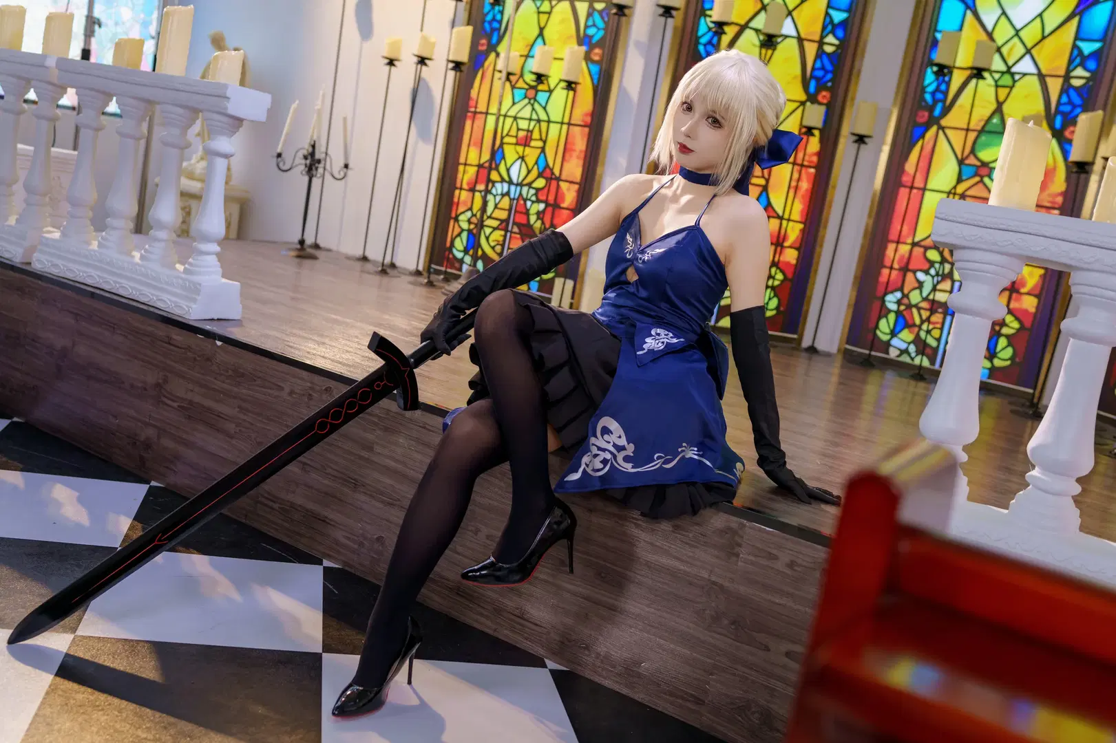 cosplay, Fate/Grand Order, Altria cosplay, Black stockings, Saber Alter