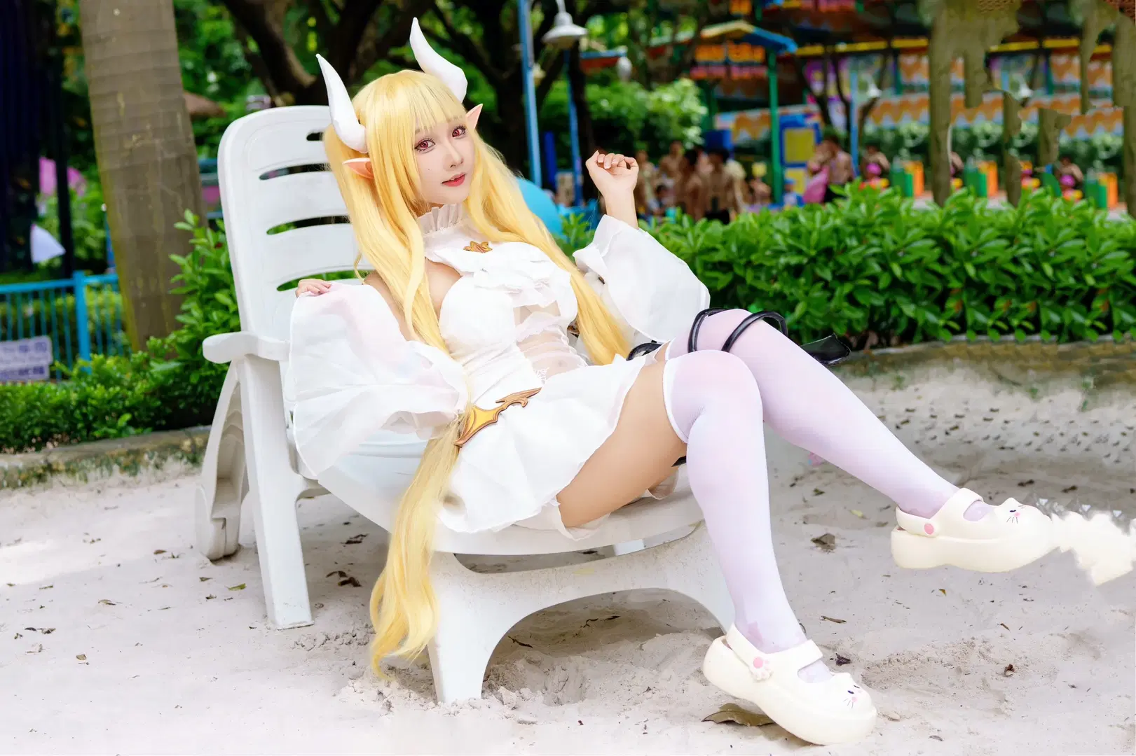 长隆水上乐园, 户外cosplay, 白丝, 盛夏的守护cos, DNF