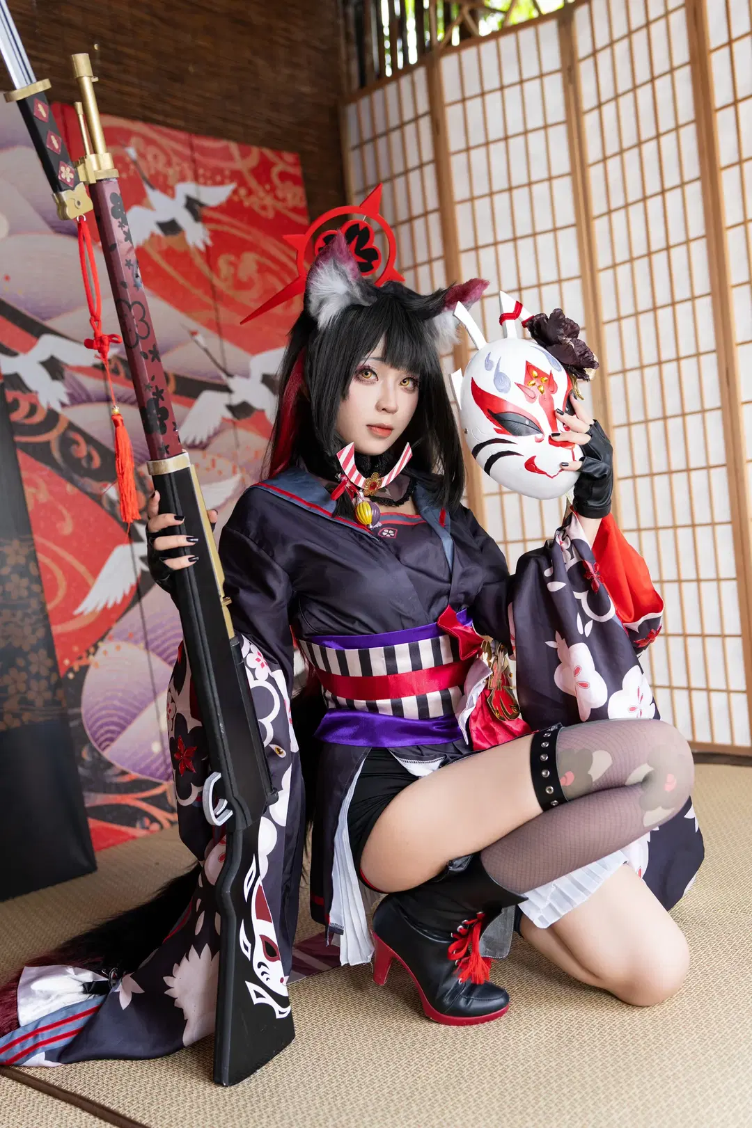 蔚蓝档案, cosplay正片, 摄影棚拍, 狐坂若藻cos, 丝袜美腿