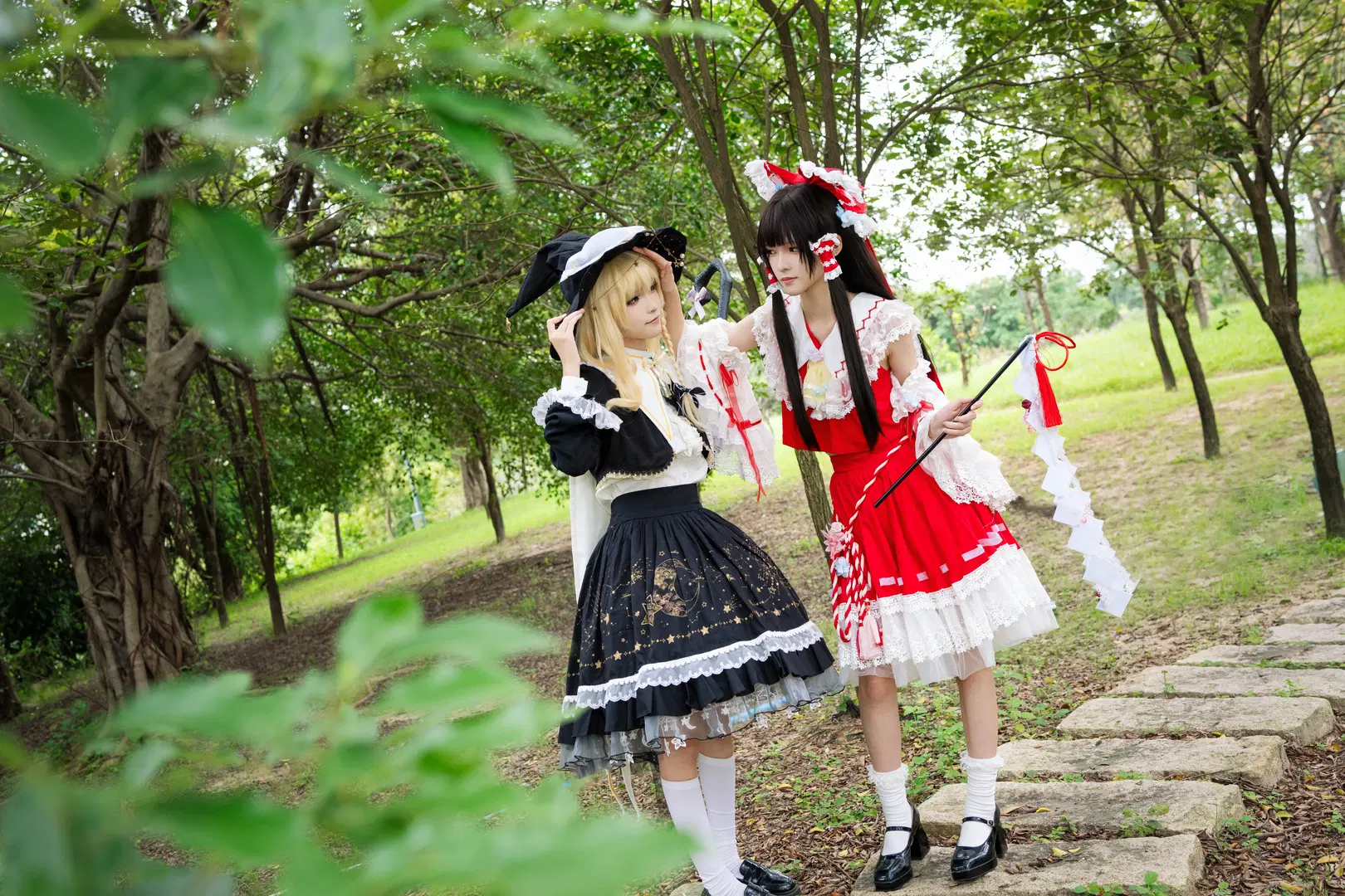 cosplay, 博丽灵梦cos, 东方project, 雾雨魔理沙cos, 白丝