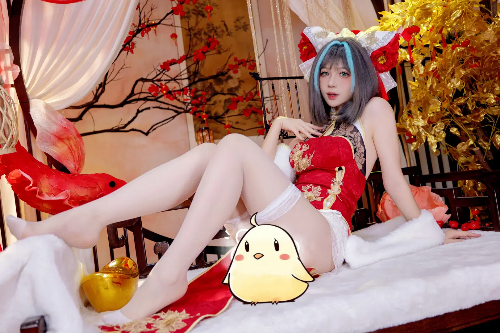 【柴郡cos】碧蓝航线新春旗袍，白丝与红妆的国风魅力 - Kirito君 - 第2张