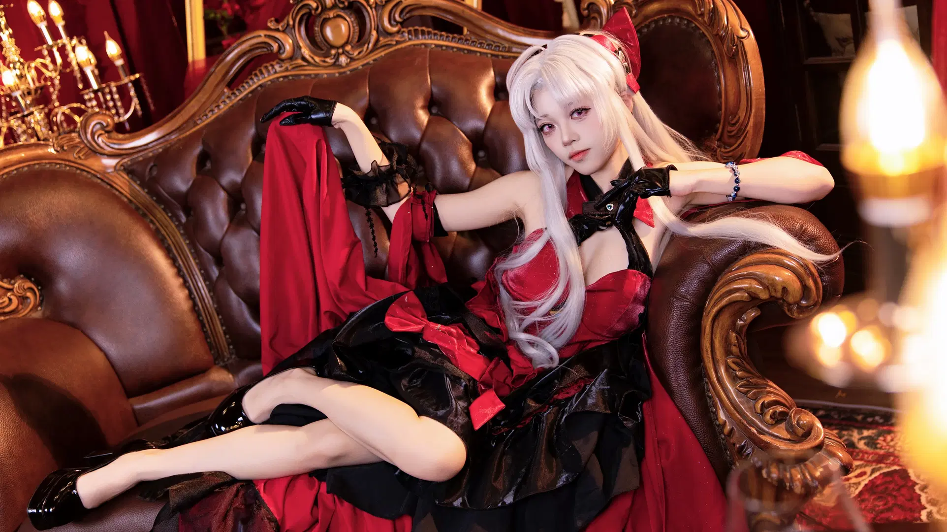 鸣潮, cosplay正片, 哥特洛丽塔, 珂莱塔cos, 红黑礼服