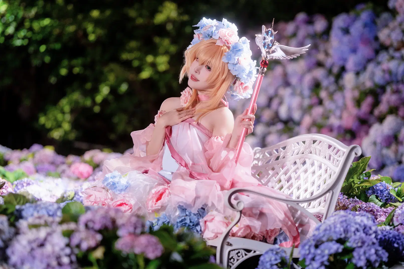 [Kinomoto Sakura cosplay] A Pink and Blue Fairytale in the Endless Summer Hydrangea Field by Kirito君 - Image 10