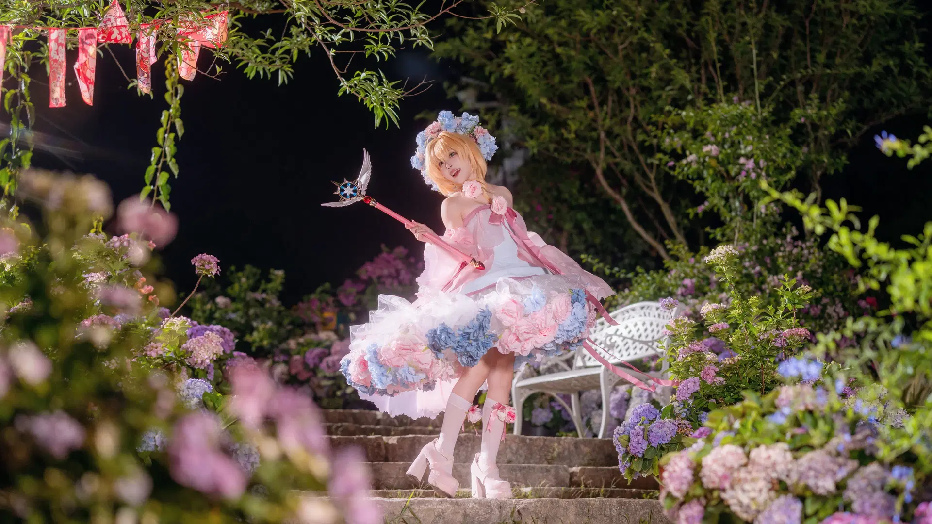 [Kinomoto Sakura cosplay] A Pink and Blue Fairytale in the Endless Summer Hydrangea Field by Kirito君 - Image 14