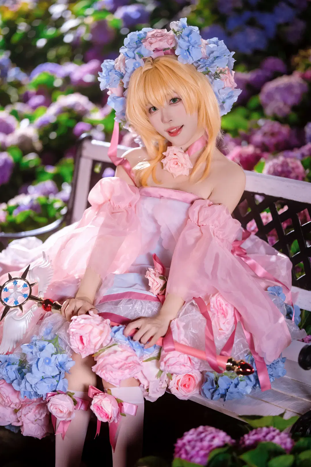 [Kinomoto Sakura cosplay] A Pink and Blue Fairytale in the Endless Summer Hydrangea Field by Kirito君 - Image 5