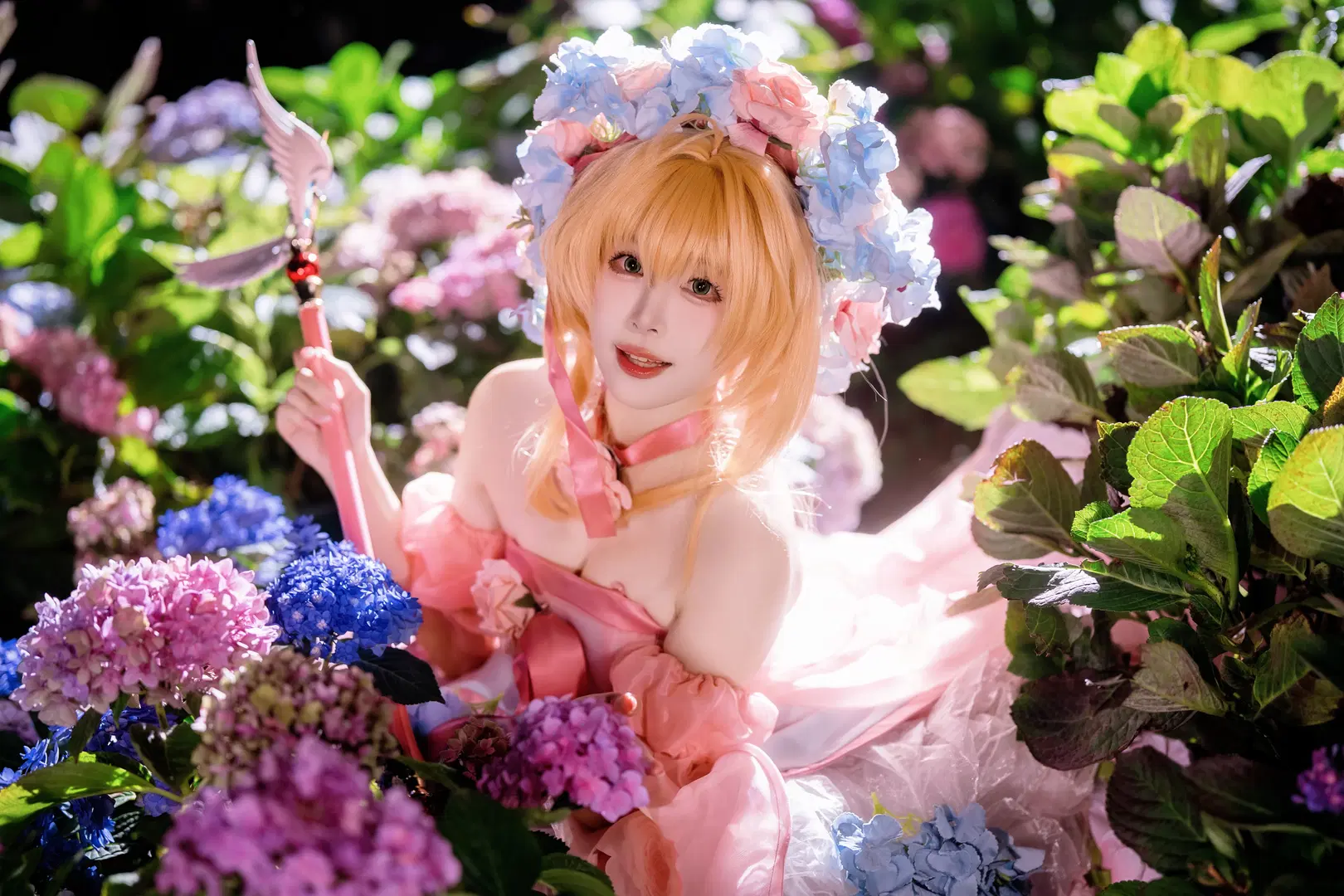 [Kinomoto Sakura cosplay] A Pink and Blue Fairytale in the Endless Summer Hydrangea Field by Kirito君 - Image 6