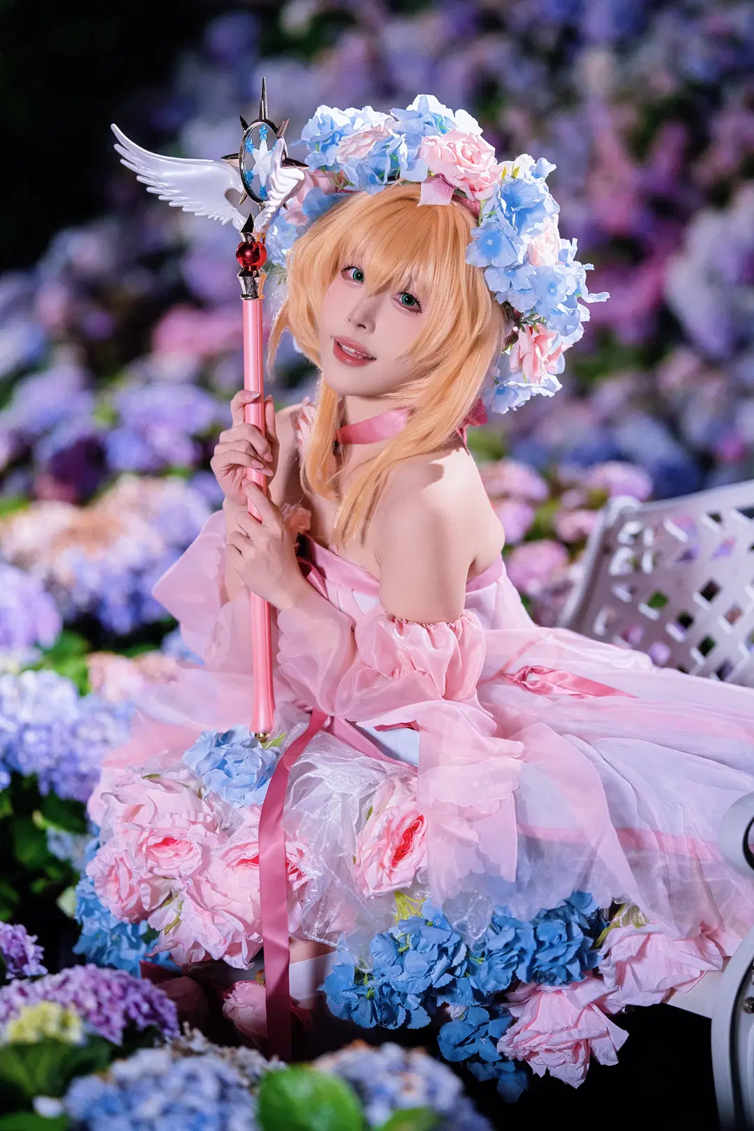 [Kinomoto Sakura cosplay] A Pink and Blue Fairytale in the Endless Summer Hydrangea Field by Kirito君 - Image 7