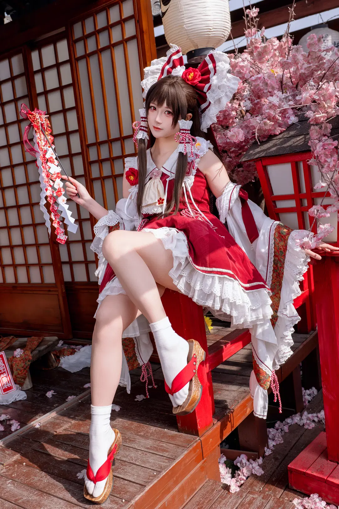 Anime girl, Reimu Hakurei Cosplay, Touhou Project, Japanese style cosplay, Shrine photoshoot