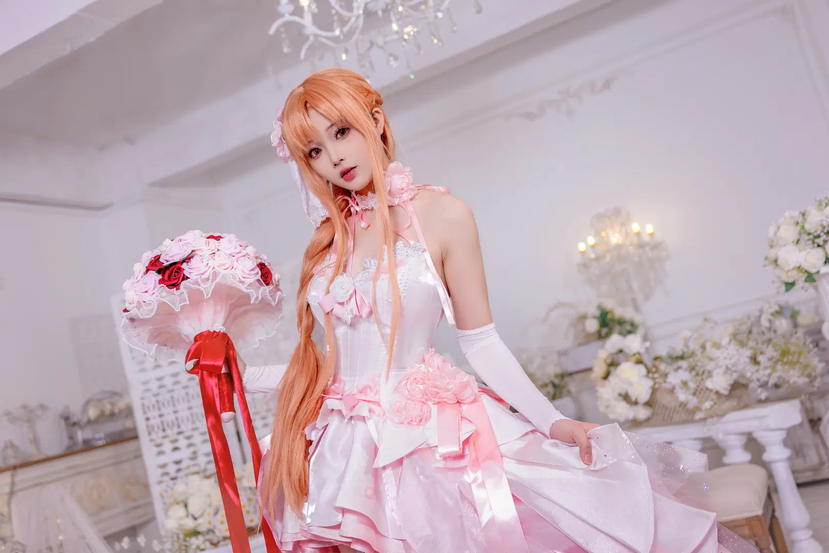 【亚丝娜cos】刀剑神域花嫁正片预告，粉色白丝的优雅瞬间 - Kirito君 - 第2张
