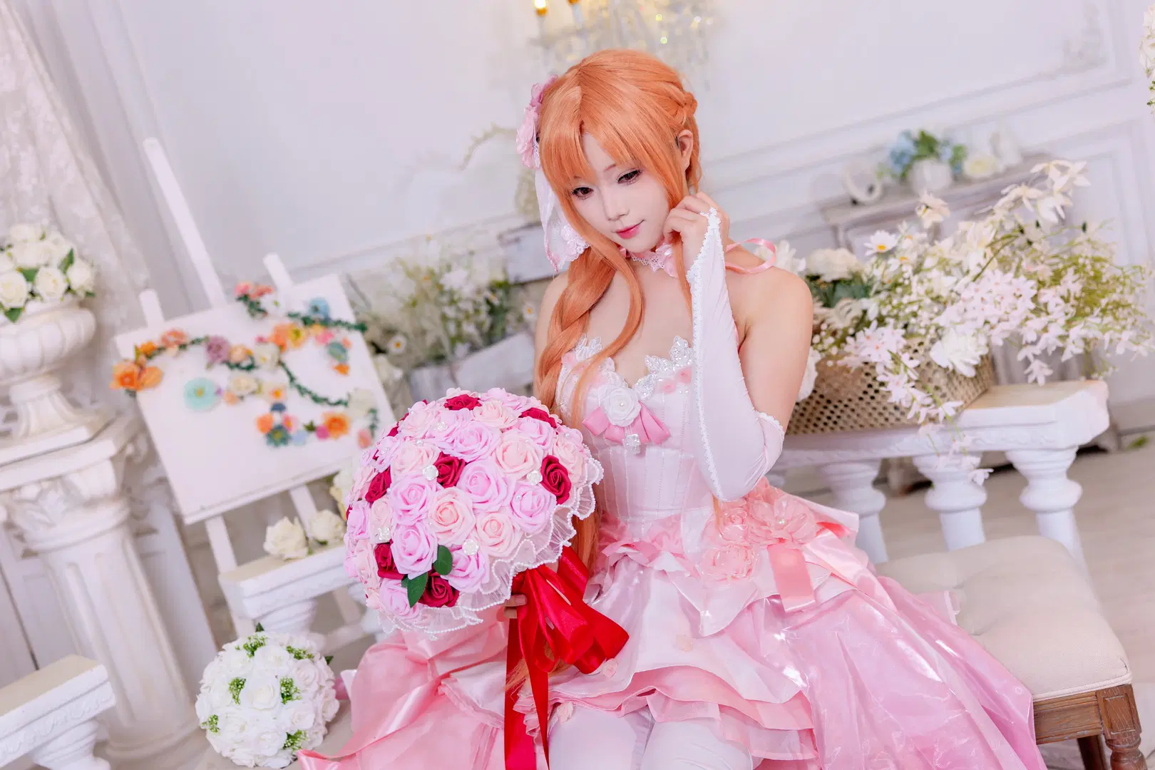 【亚丝娜cos】刀剑神域花嫁正片预告，粉色白丝的优雅瞬间 - Kirito君 - 第3张