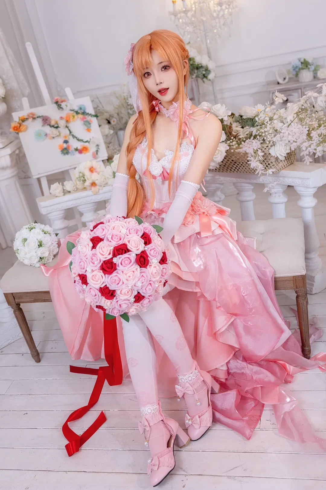 cosplay, 花嫁, 粉色系, 亚丝娜cos, 白丝