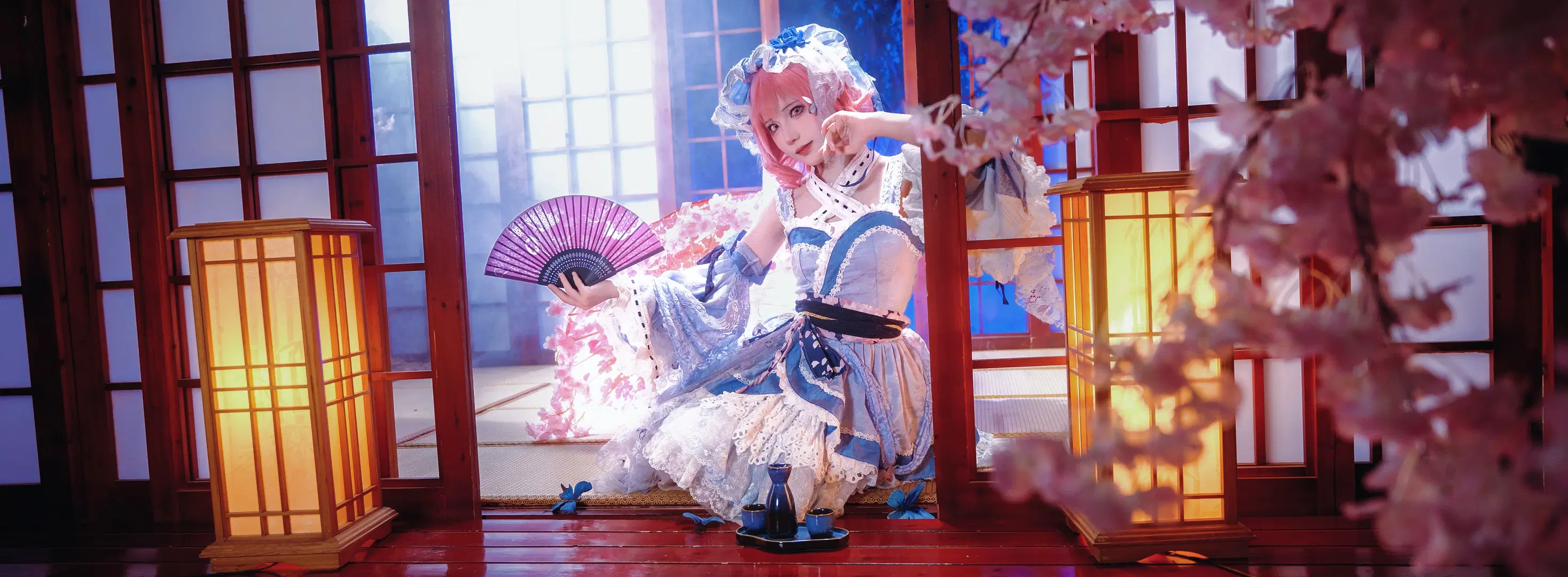 東方project, 洛麗塔, 和風, 西行寺幽幽子cos, 白絲