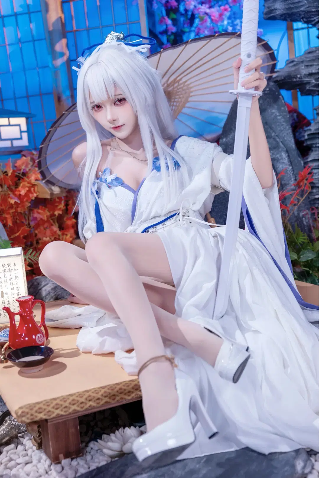 Wuthering Waves, Anime-style photography, Cosplay photoshoot, Hiyuki cosplay, White stockings