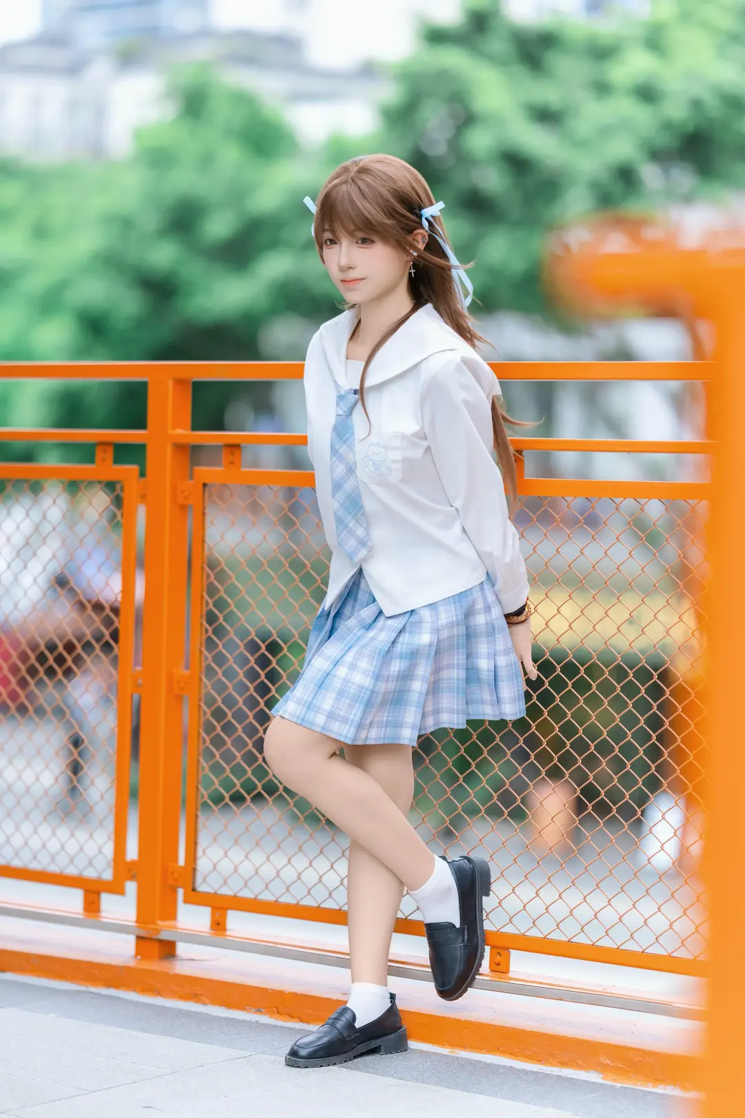 JK制服, 夏日氛围感, 日系写真, 蓝白格裙, 小清新摄影 - 第5张