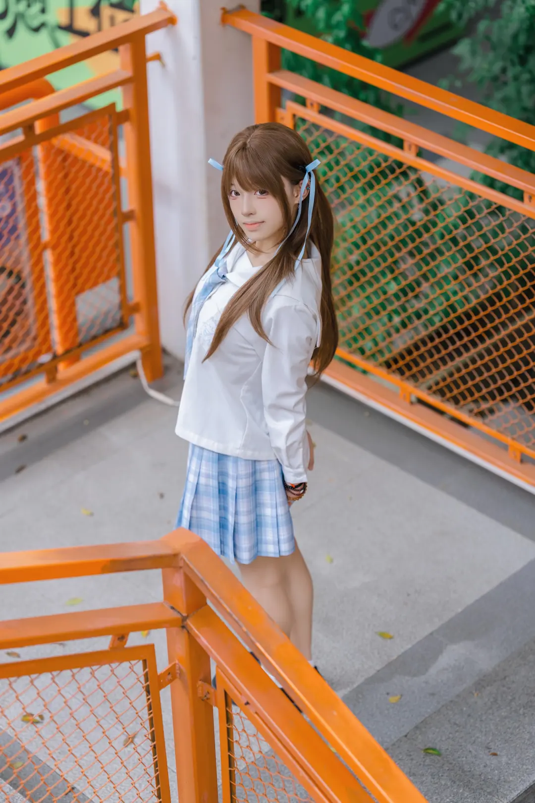 JK制服, 夏日氛围感, 日系写真, 蓝白格裙, 小清新摄影 - 第6张