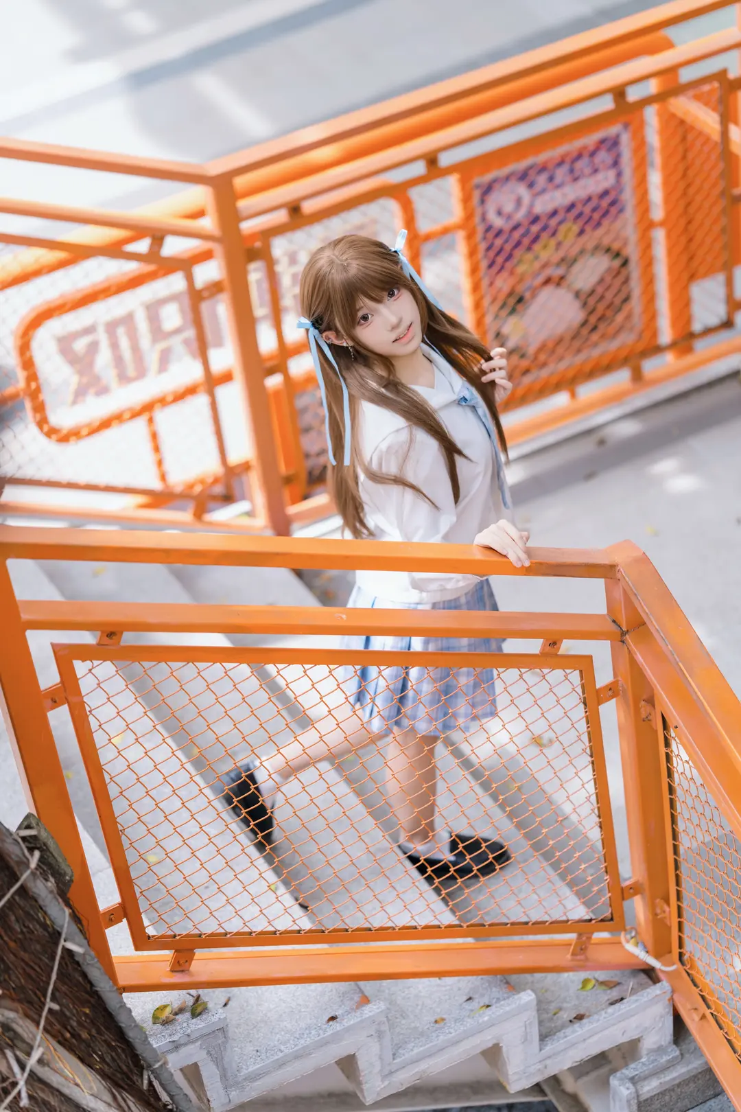 JK制服, 夏日氛围感, 日系写真, 蓝白格裙, 小清新摄影 - 第7张
