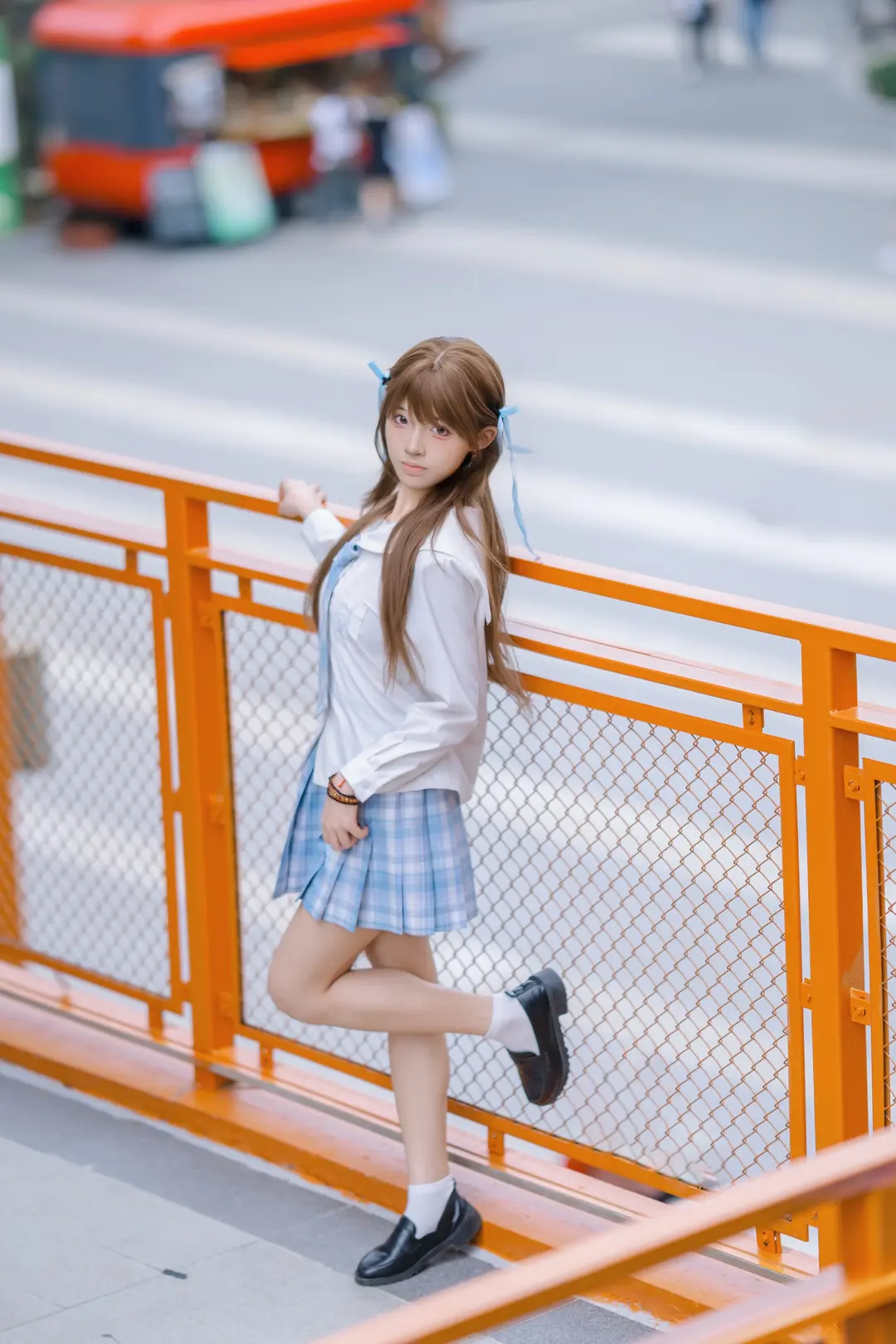 JK制服, 夏日氛围感, 日系写真, 蓝白格裙, 小清新摄影