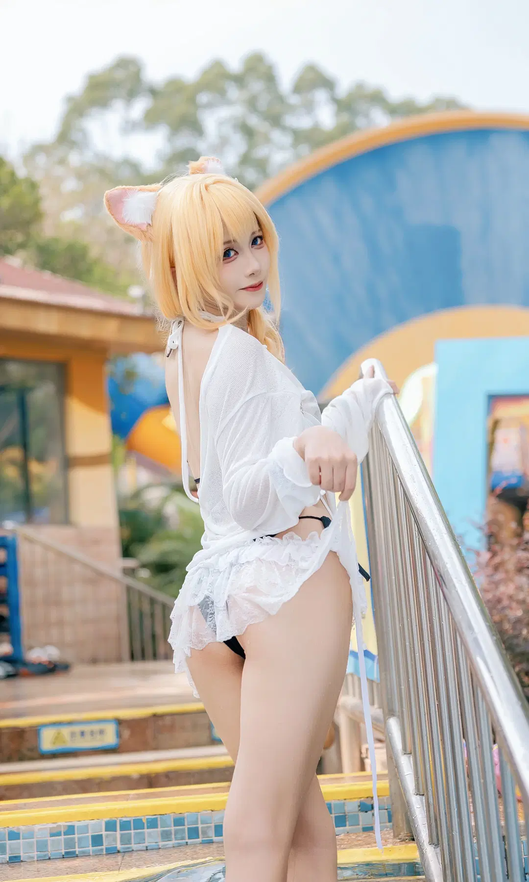 二次元, ブルーアーカイブ, 水着コスプレ, 伊落マリー コスプレ, プール撮影