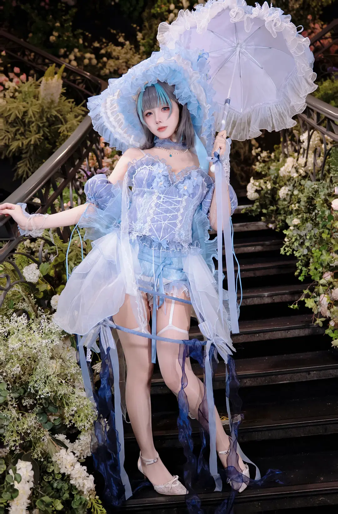 【柴郡cos】碧蓝航线柴郡花嫁，蓝白蕾丝与花园阶梯的浪漫碰撞 - Kirito君 - 第3张