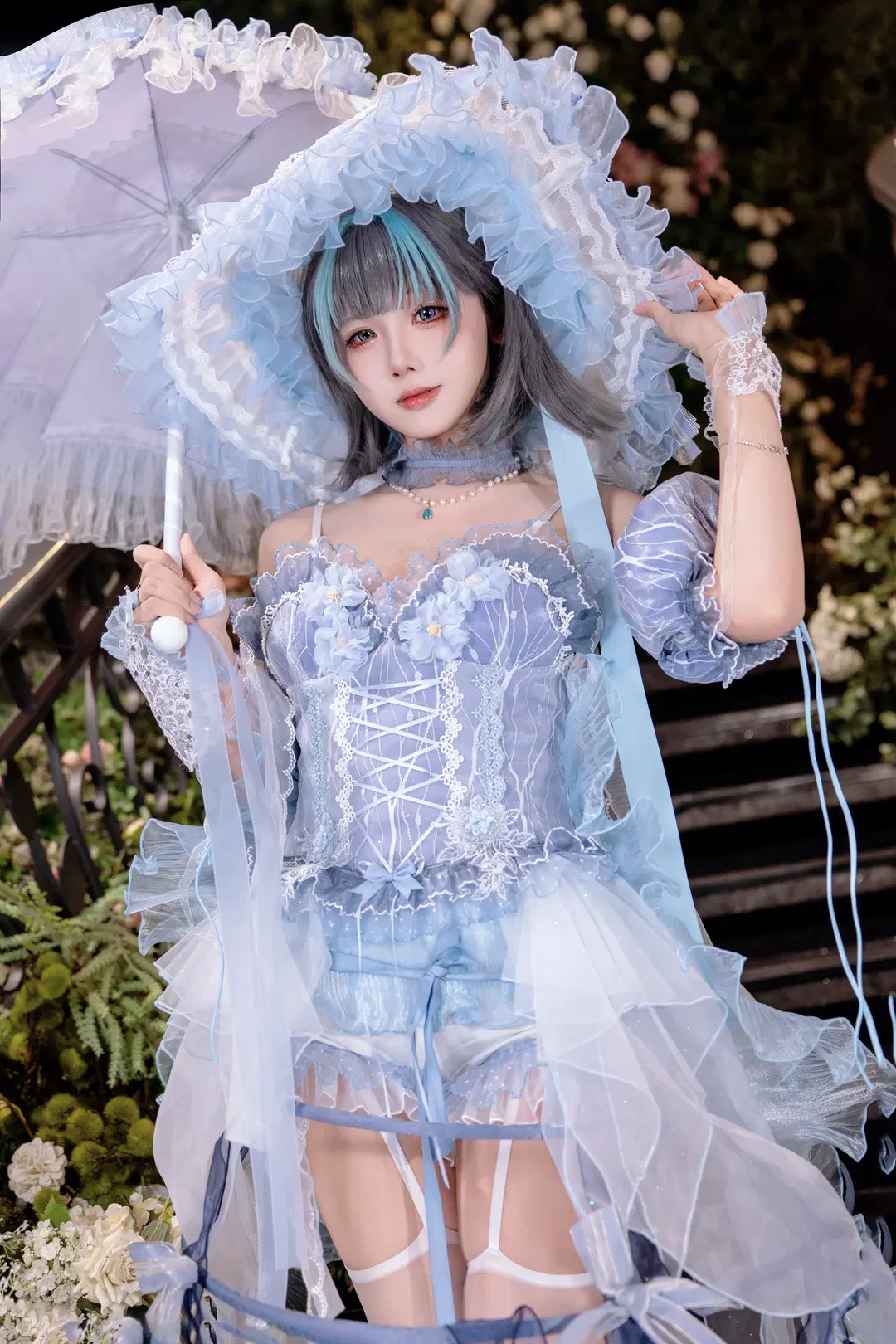 【柴郡cos】碧蓝航线柴郡花嫁，蓝白蕾丝与花园阶梯的浪漫碰撞 - Kirito君 - 第4张