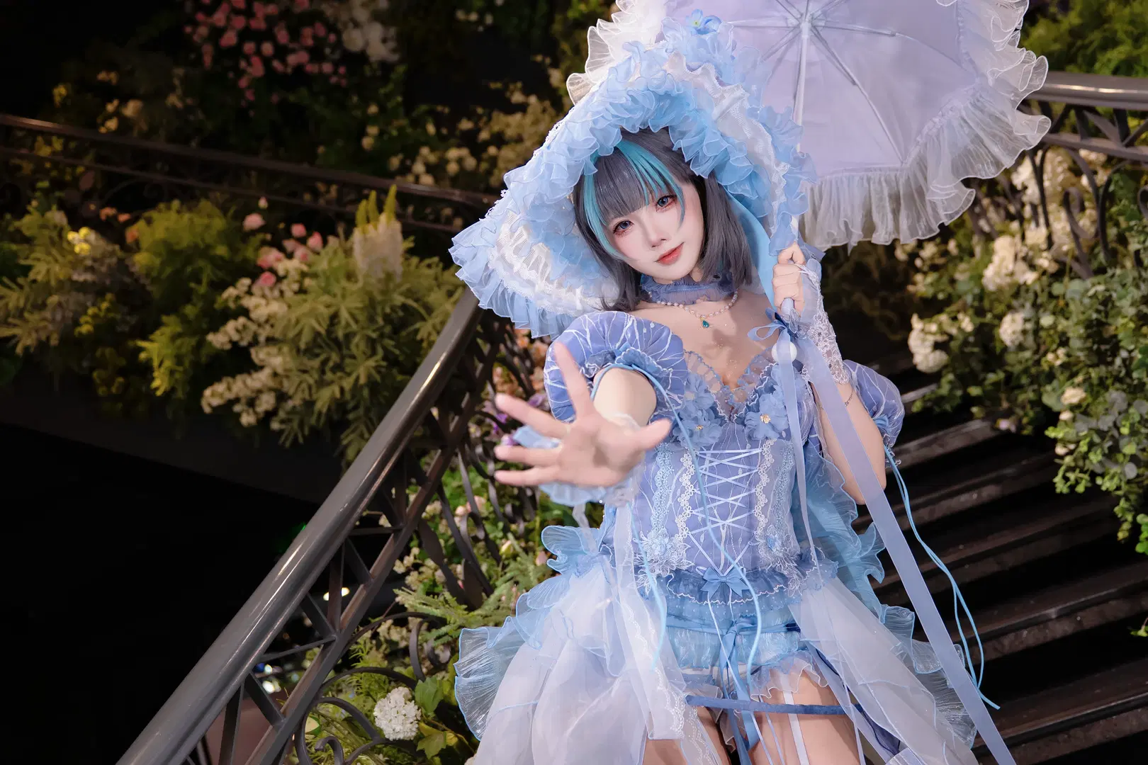 【柴郡cos】碧蓝航线柴郡花嫁，蓝白蕾丝与花园阶梯的浪漫碰撞 - Kirito君 - 第5张