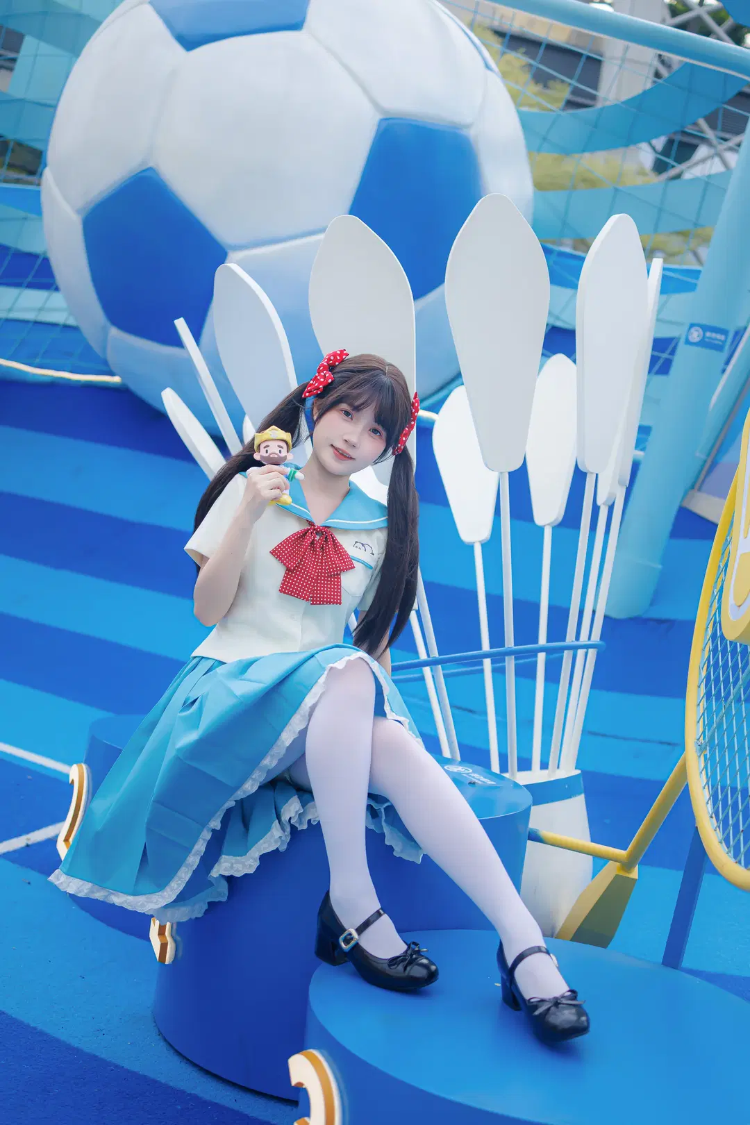JK制服, 拍照姿势, 元气少女, 白色丝袜, 足球主题展