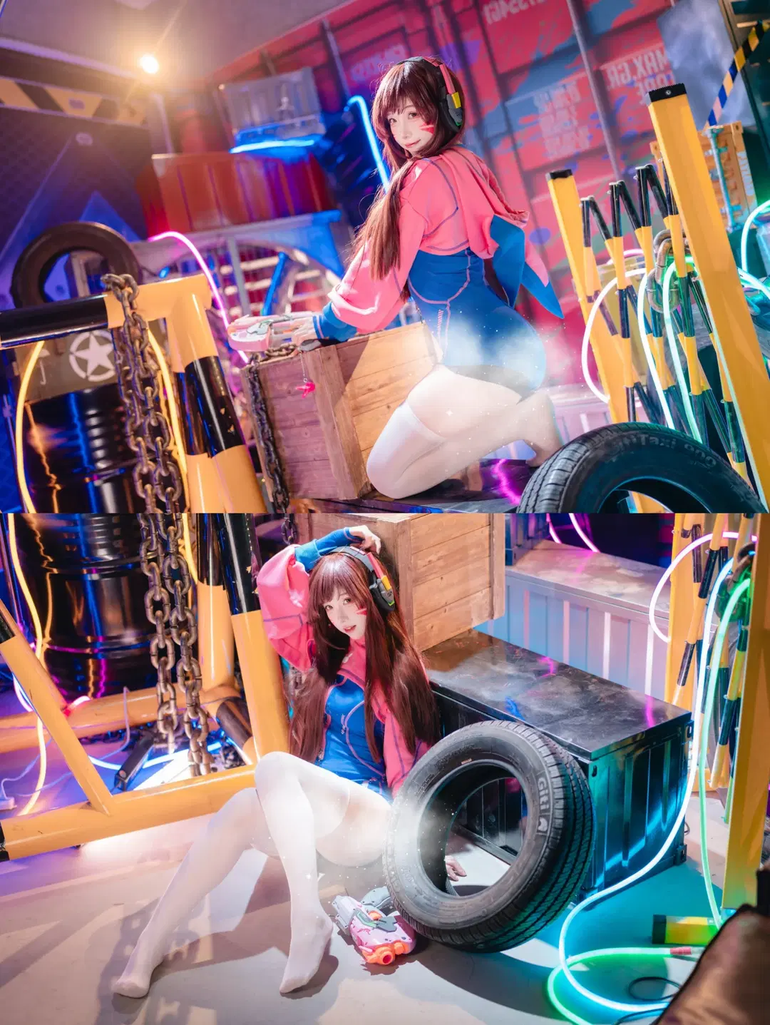D.Va cos 守望先锋 霓虹工业风白丝穿搭 - drama来啦 - 第3张