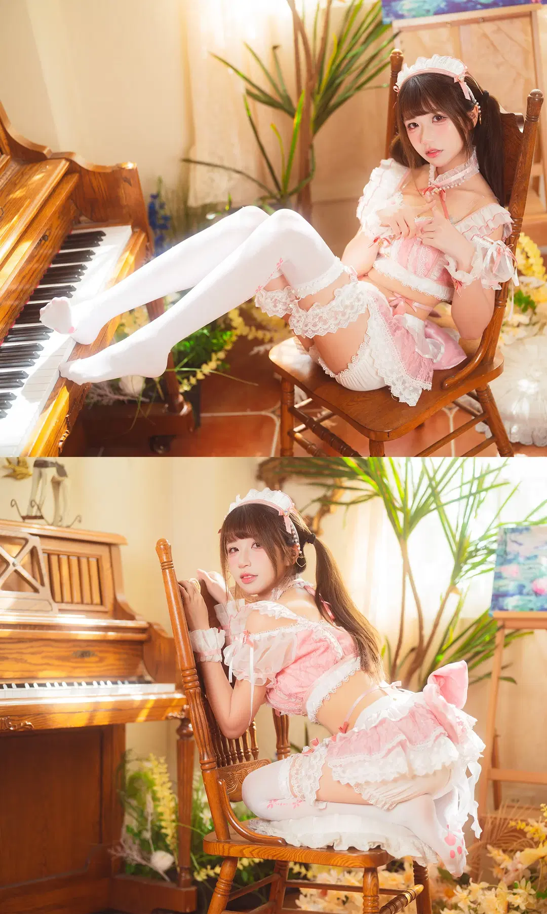 ピンクと白のレースメイド服と猫の肉球白タイツの午後のスイートハート - drama来啦 - 4枚目