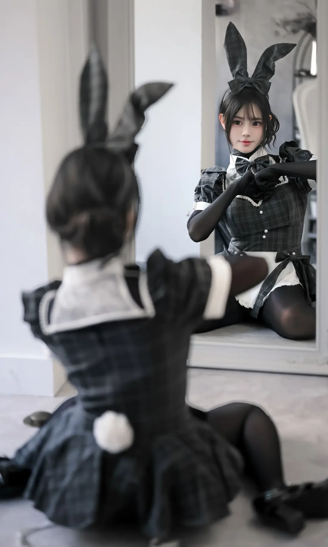 兔女郎, 黑丝, 日系, 阳刚兔cos, 格纹裙 - 第4张