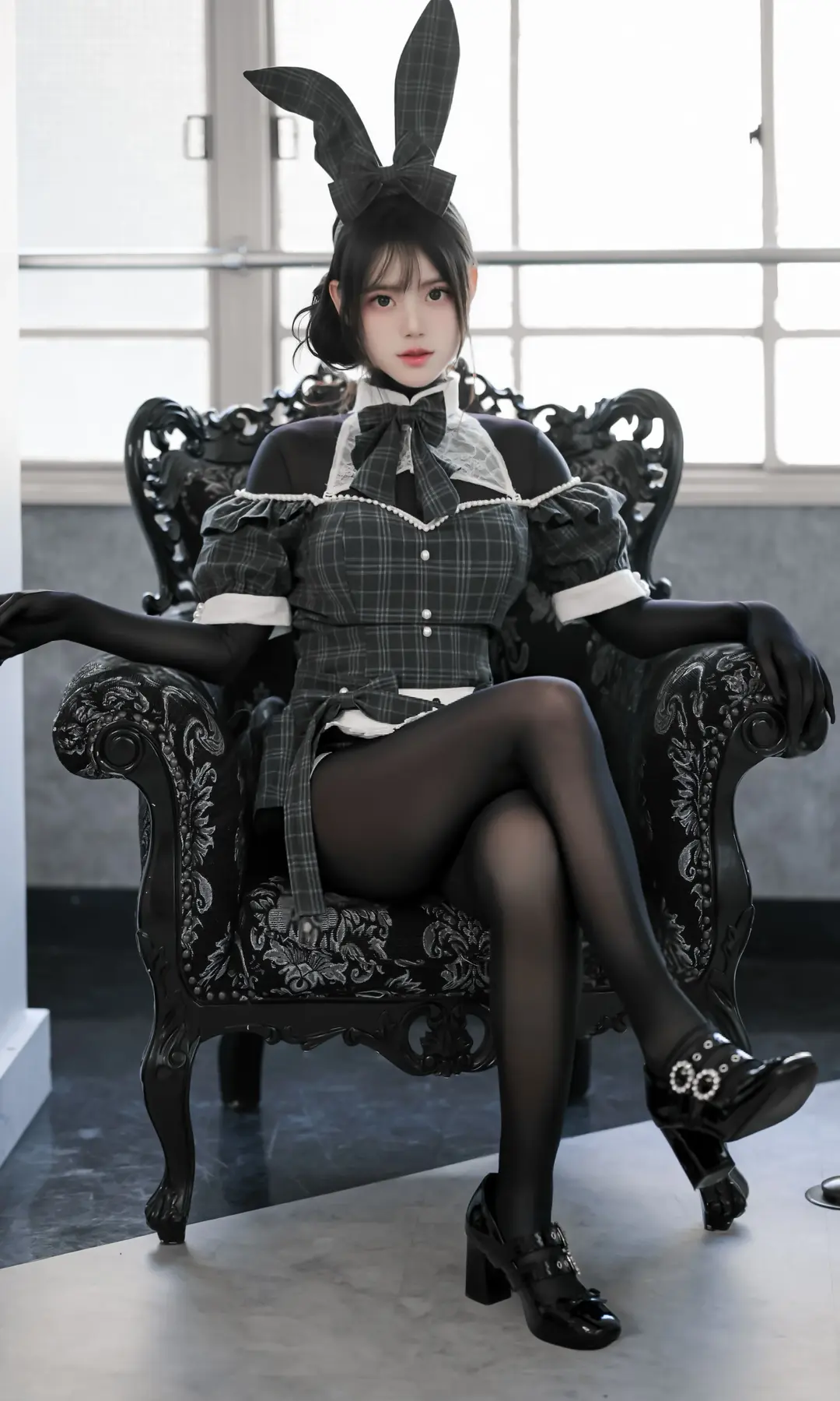 兔女郎, 黑丝, 日系, 阳刚兔cos, 格纹裙 - 第5张