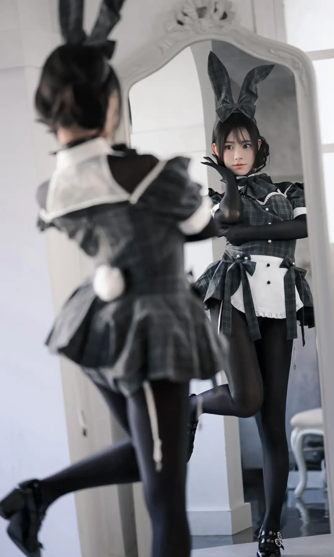 兔女郎, 黑丝, 日系, 阳刚兔cos, 格纹裙 - 第6张