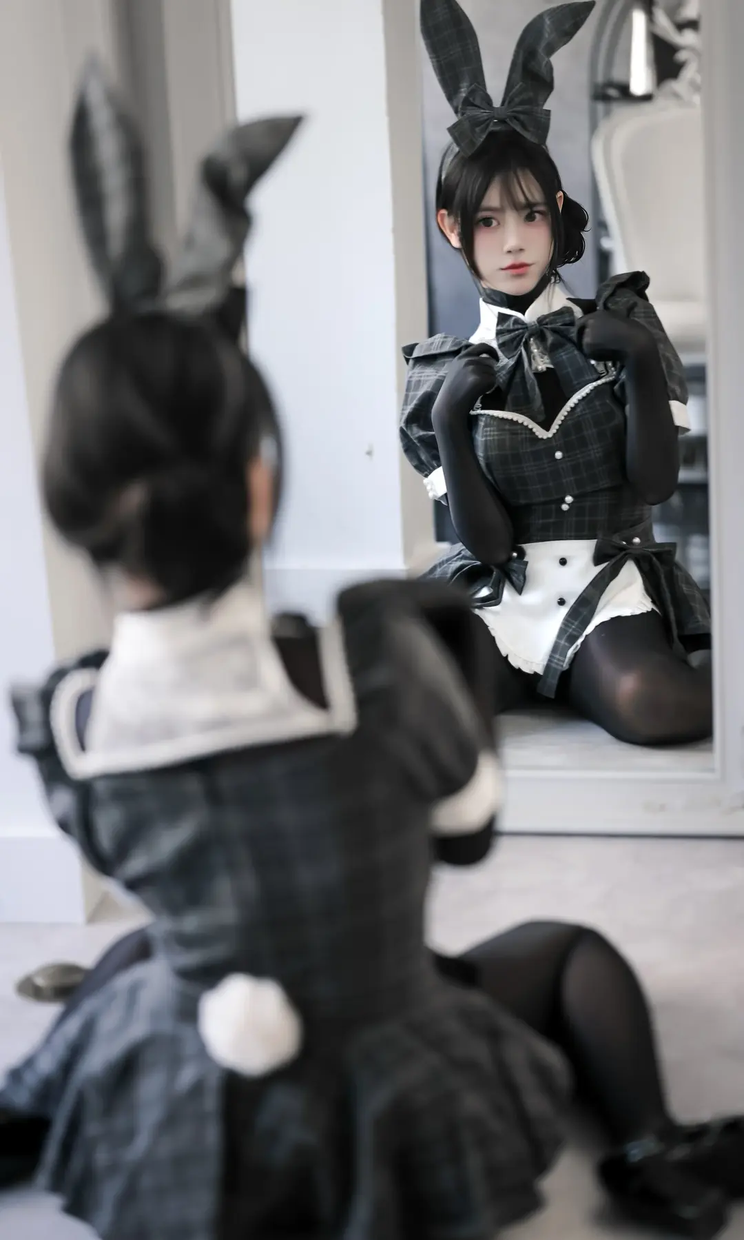 兔女郎, 黑丝, 日系, 阳刚兔cos, 格纹裙 - 第7张