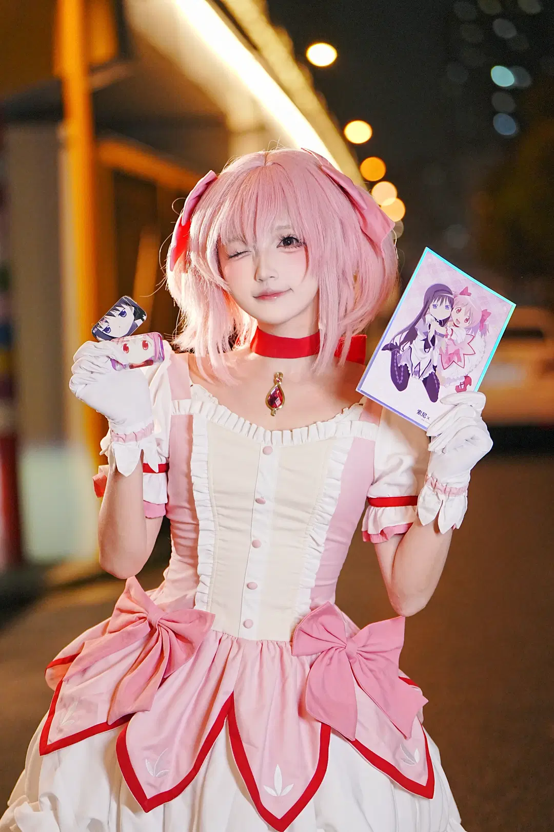 【鹿目圓cos】魔法少女小圓粉色洋裝夜拍 - 喵喵梓 - 第2張